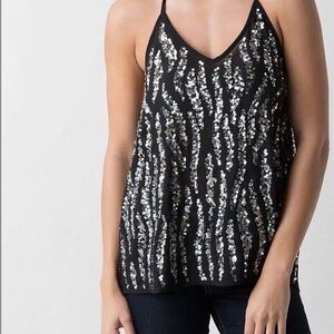 BKE Black Sequin Strappy V-Neck Tank